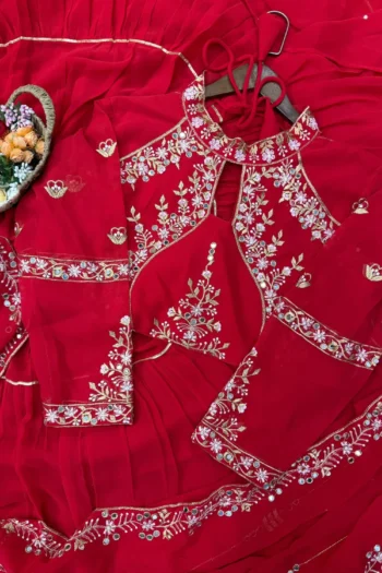 Glorious : Wedding Faux Georgette Lehenga Saree Mirror Work