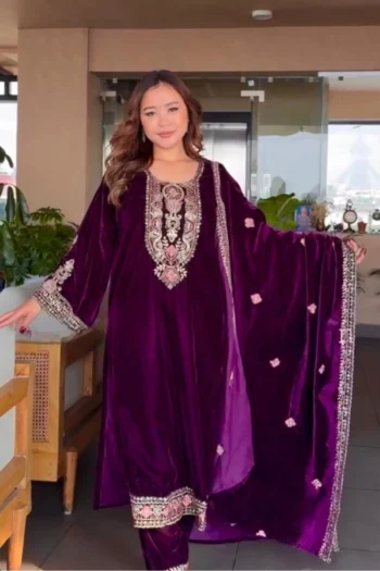 Majestic Threads: Velvet Multi-Needle Embroidery Suit