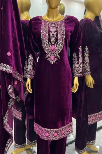 Majestic Threads: Velvet Multi-Needle Embroidery Suit