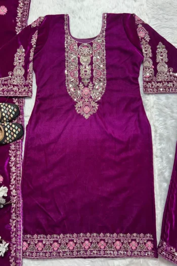 Majestic Threads: Velvet Multi-Needle Embroidery Suit