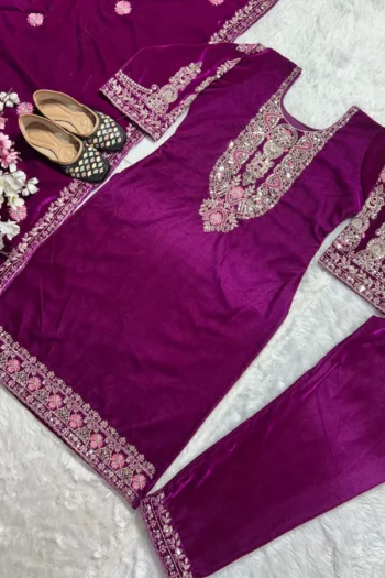 Majestic Threads: Velvet Multi-Needle Embroidery Suit