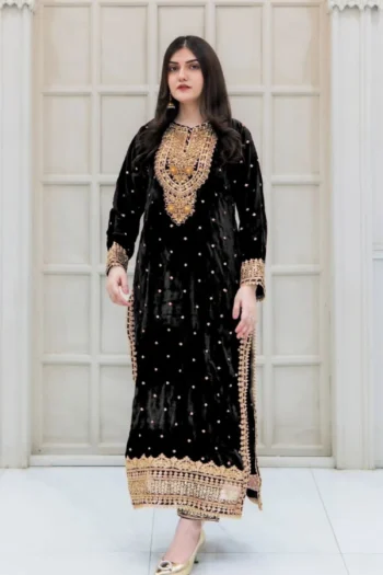 Velvet Grandeur: Party Velvet Suit with Exquisite Embroidery