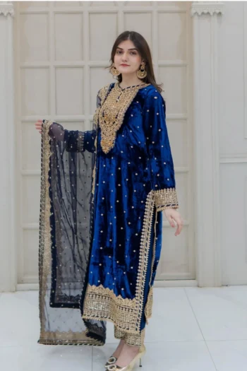 Velvet Grandeur: Party Velvet Suit with Exquisite Embroidery