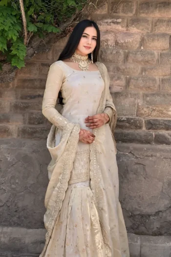 Chinon Silk Sharara Set with Heavy Embroidery & Sequins Work