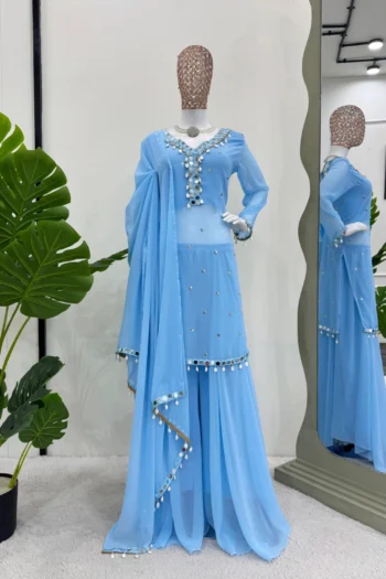 Radiant Elegance: Mirror Work Georgette Kurti, Plazzo Set