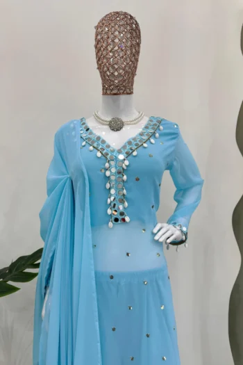 Radiant Elegance: Mirror Work Georgette Kurti, Plazzo Set