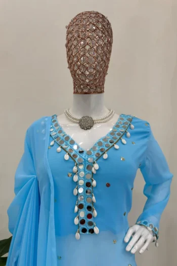 Radiant Elegance: Mirror Work Georgette Kurti, Plazzo Set