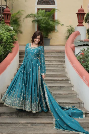 Elite Glow: Designer Sharara Suit with Chinon Dupatta