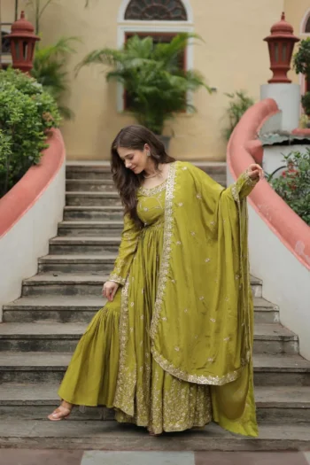 Elite Glow: Designer Sharara Suit with Chinon Dupatta