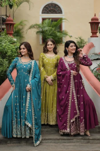 Elite Glow: Designer Sharara Suit with Chinon Dupatta