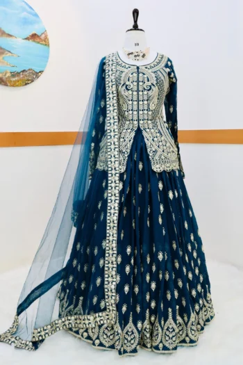Royal Radiance: Embroidered Fox Georgette Indo Lehenga Set