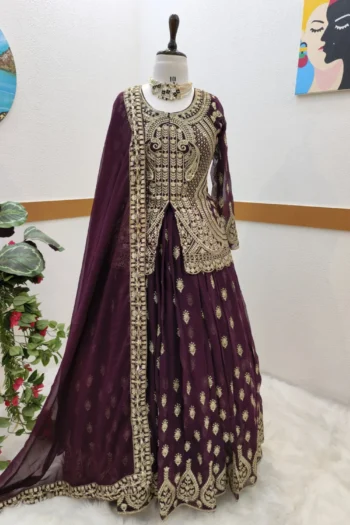 Royal Radiance: Embroidered Fox Georgette Indo Lehenga Set