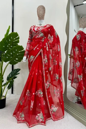 Luxury Georgette Saree with Sequin & Thread Embroidery Print