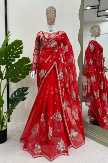 Luxury Georgette Saree with Sequin & Thread Embroidery Print
