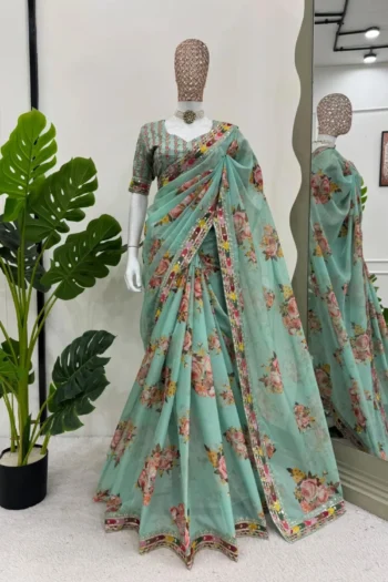 Luxury Georgette Saree with Sequin & Thread Embroidery Print