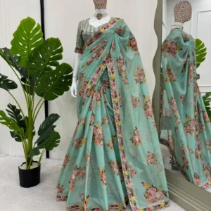 Luxury Georgette Saree with Sequin & Thread Embroidery Print
