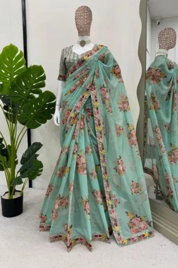 Luxury Georgette Saree with Sequin & Thread Embroidery Print