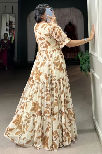 Elegant Designer Party Wear Georgette Gown With Flair