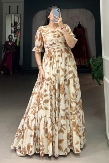 Elegant Designer Party Wear Georgette Gown With Flair