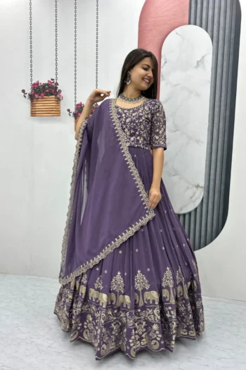 Royal Festive Georgette Gown with Embroidery & Dupatta