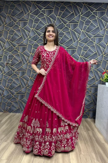 Royal Festive Georgette Gown with Embroidery & Dupatta