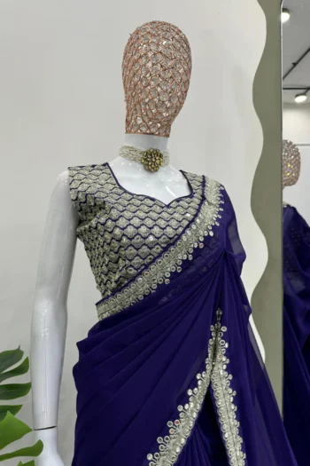 Heavy Georgette Saree with 9MM Sequin & Thread Embroidery