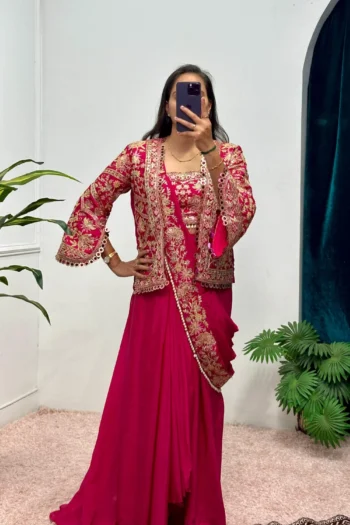 Luxury Indo-Western Saree with Embroidered Koti & Chinon Blouse