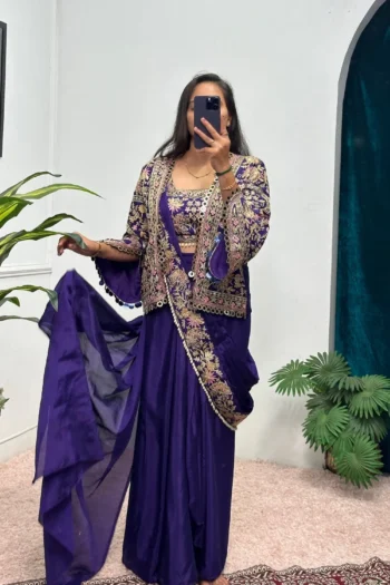 Luxury Indo-Western Saree with Embroidered Koti & Chinon Blouse