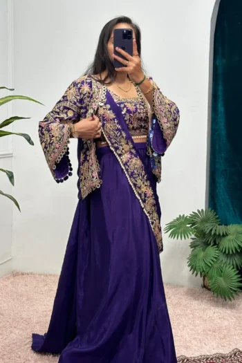 Luxury Indo-Western Saree with Embroidered Koti & Chinon Blouse