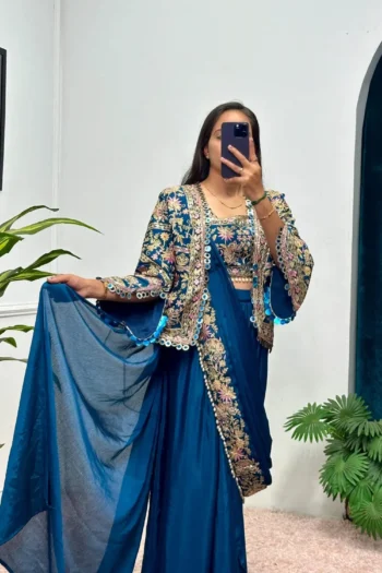 Luxury Indo-Western Saree with Embroidered Koti & Chinon Blouse