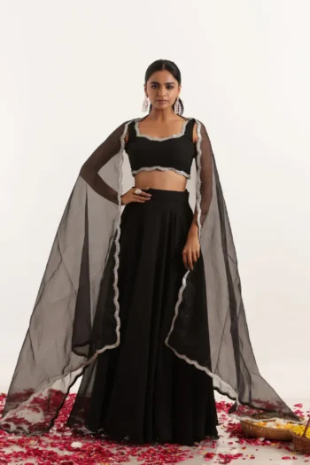Georgette Sequin Embroidered Lehenga with 8-Meter Flair