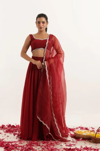 Georgette Sequin Embroidered Lehenga with 8-Meter Flair