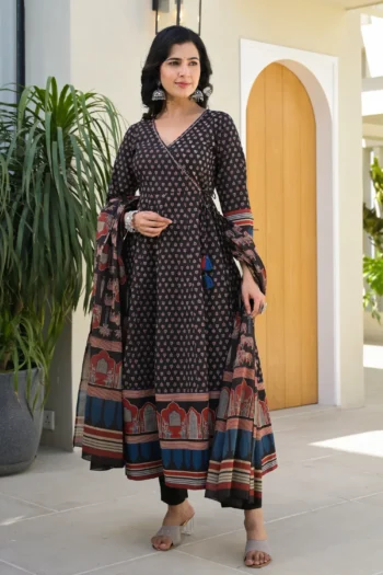 Premium Cotton Anarkali Suit with Embroidery & Lace Dupatta