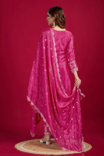 Royal Elegance: Heavy Chinon Silk Suit with Mirror & Sequin Work
