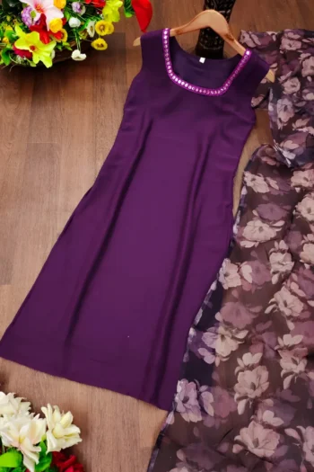 Designer Georgette Sleeveless Kurti with Digital Print Organza Dupatta