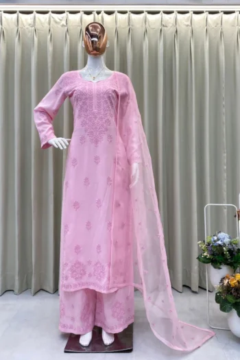 Designer Rayon Embroidered Kurta Plazzo Set with Dupatta