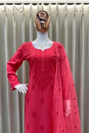Designer Rayon Embroidered Kurta Plazzo Set with Dupatta
