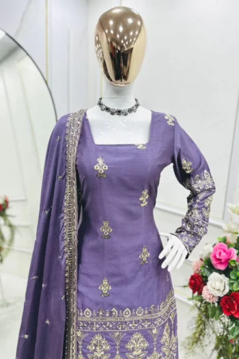 Pure Chinon Silk Sharara Set with Embroidery & Sequin Work