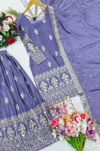 Pure Chinon Silk Sharara Set with Embroidery & Sequin Work