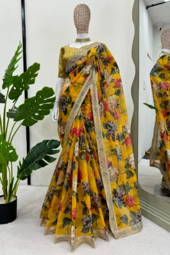Heavy Tibby Silk Saree with Thread, Sequin & Digital Print
