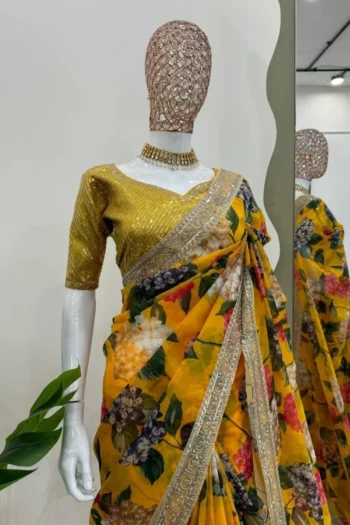 Heavy Tibby Silk Saree with Thread, Sequin & Digital Print