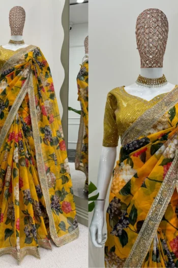 Heavy Tibby Silk Saree with Thread, Sequin & Digital Print