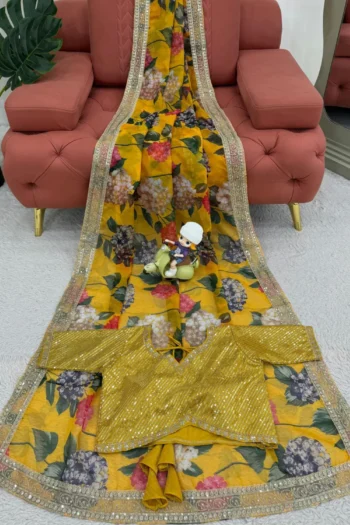 Heavy Tibby Silk Saree with Thread, Sequin & Digital Print