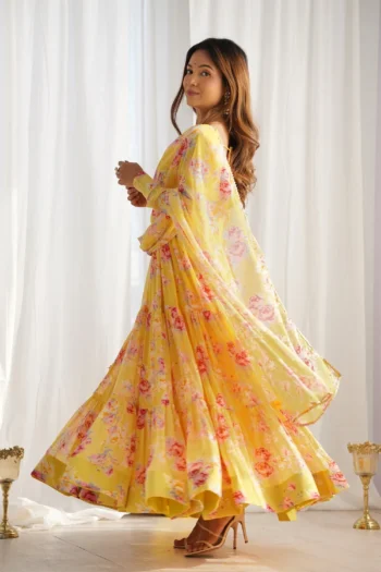 Heavy Floral Fox Georgette Anarkali Gown Set with Dupatta