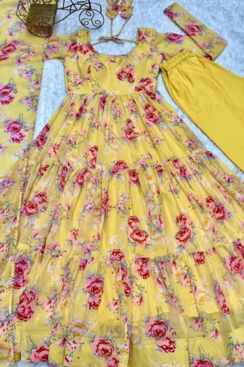 Heavy Floral Fox Georgette Anarkali Gown Set with Dupatta