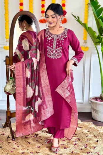 Viscose Chanderi Kurti Set with Jacquard Print Dupatta