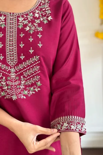 Viscose Chanderi Kurti Set with Jacquard Print Dupatta