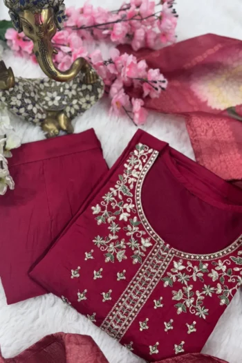 Viscose Chanderi Kurti Set with Jacquard Print Dupatta