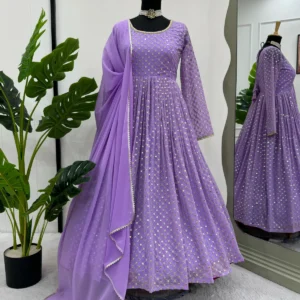 Designer Georgette Gown with 9MM Sequin & Lace Dupatta