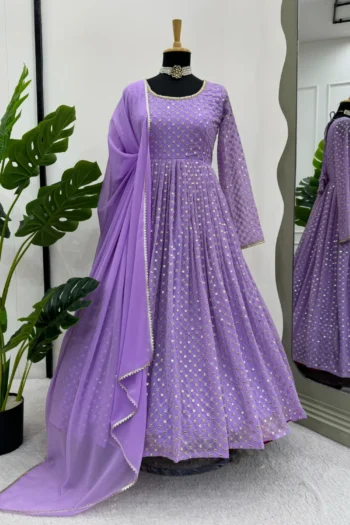 Designer Georgette Gown with 9MM Sequin & Lace Dupatta